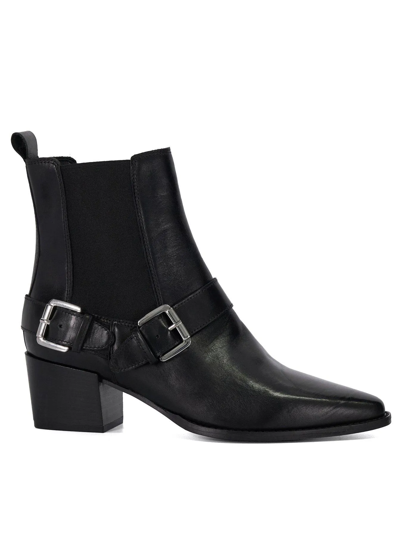 Dune London Panino Buckle Detail Suede Western Boot - Black