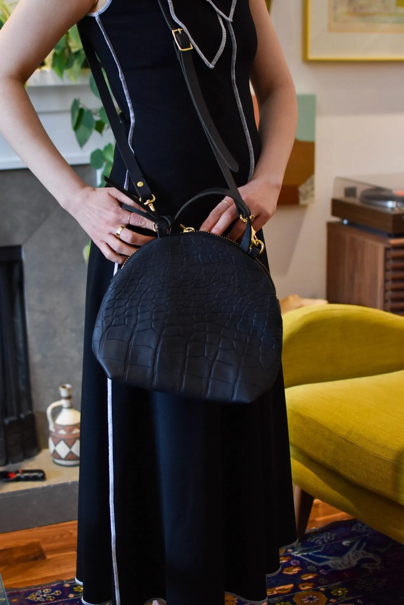 Eleven Thirty Anni Mini Shoulder Bag (Black Croc Embossed)