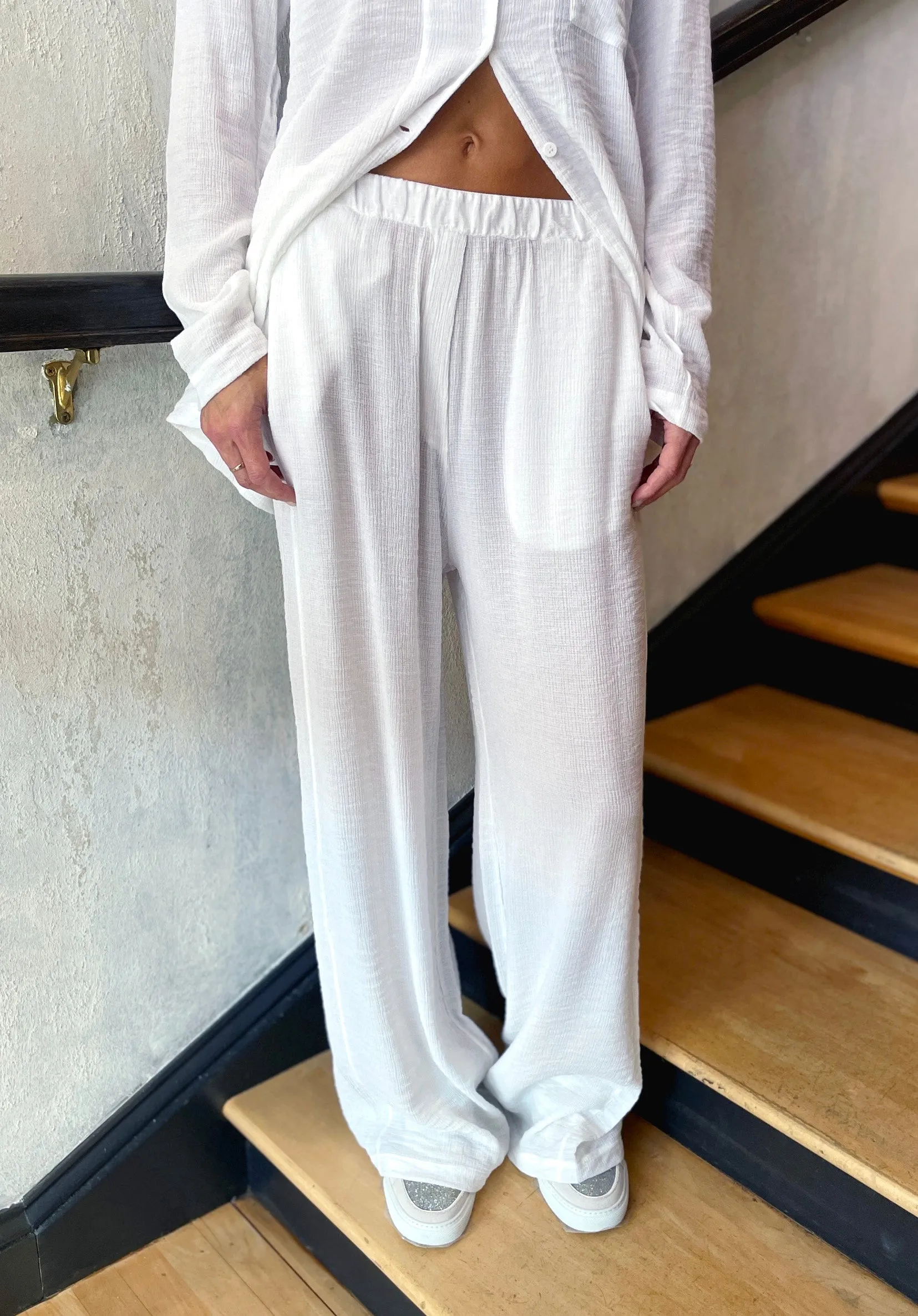 Embossed Viscose Palazzo Trousers - White