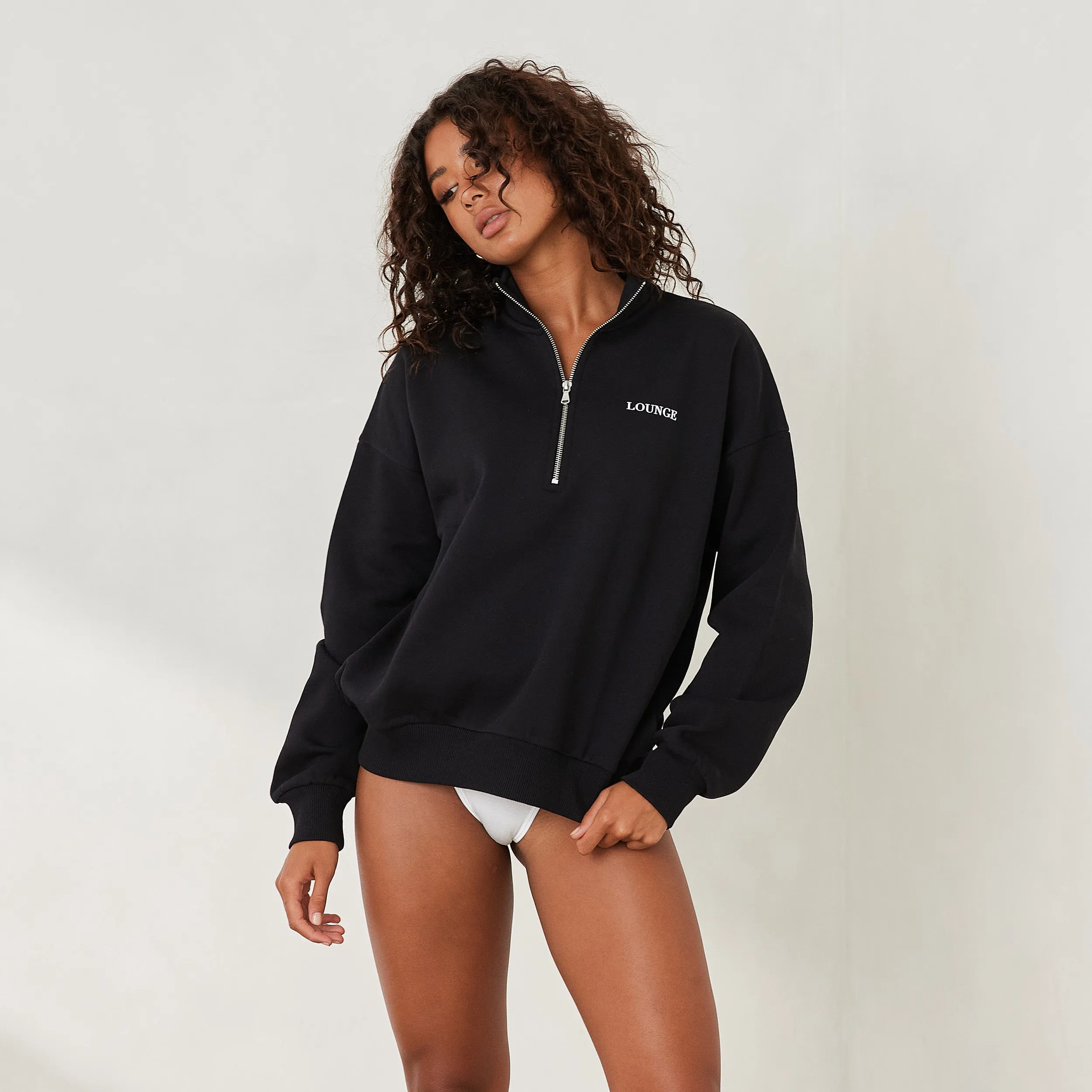 Essential Oversized Quarter Zip Jumper - Black