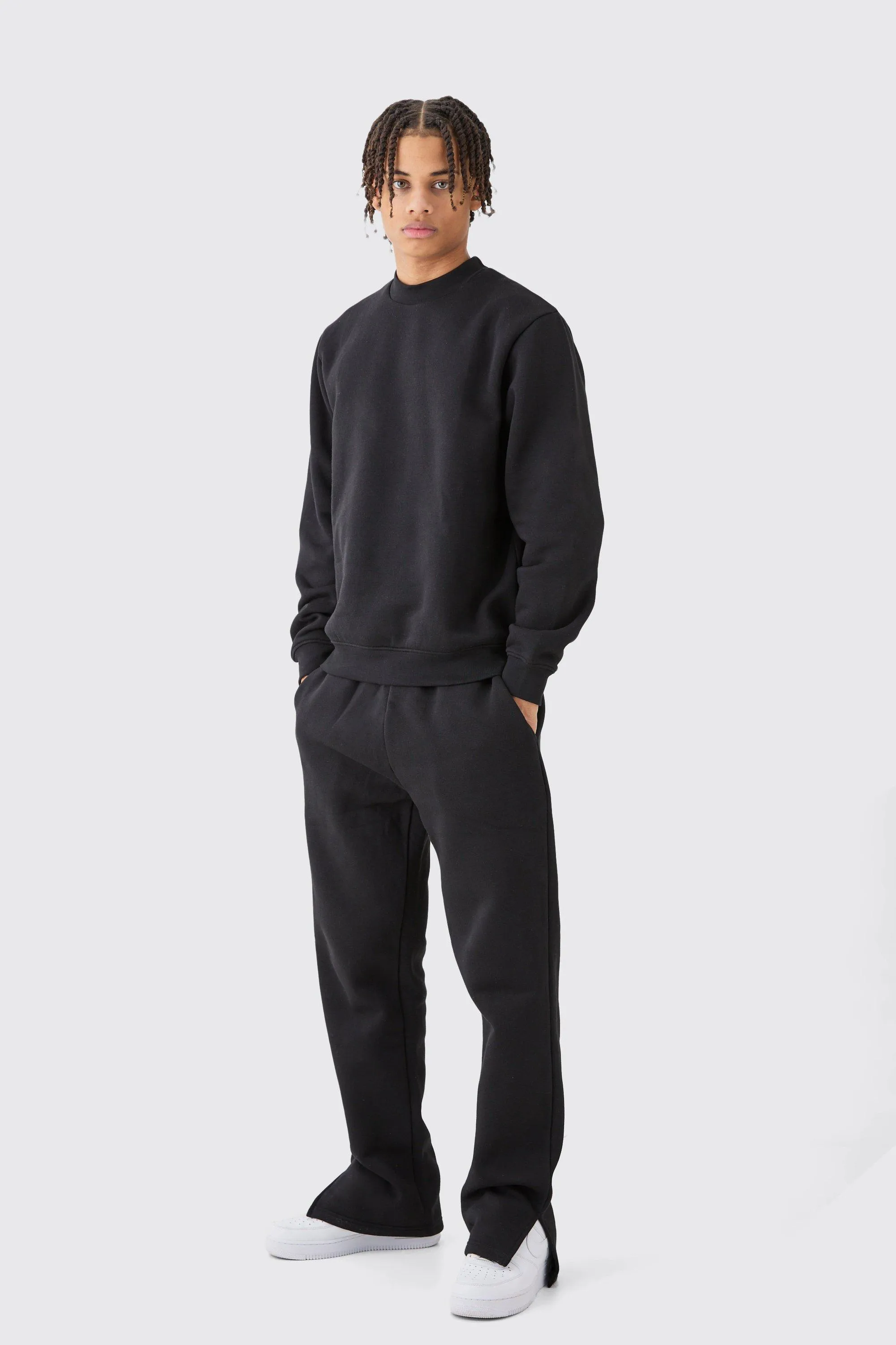 Extended Neck Split Hem Sweatshirt Tracksuit