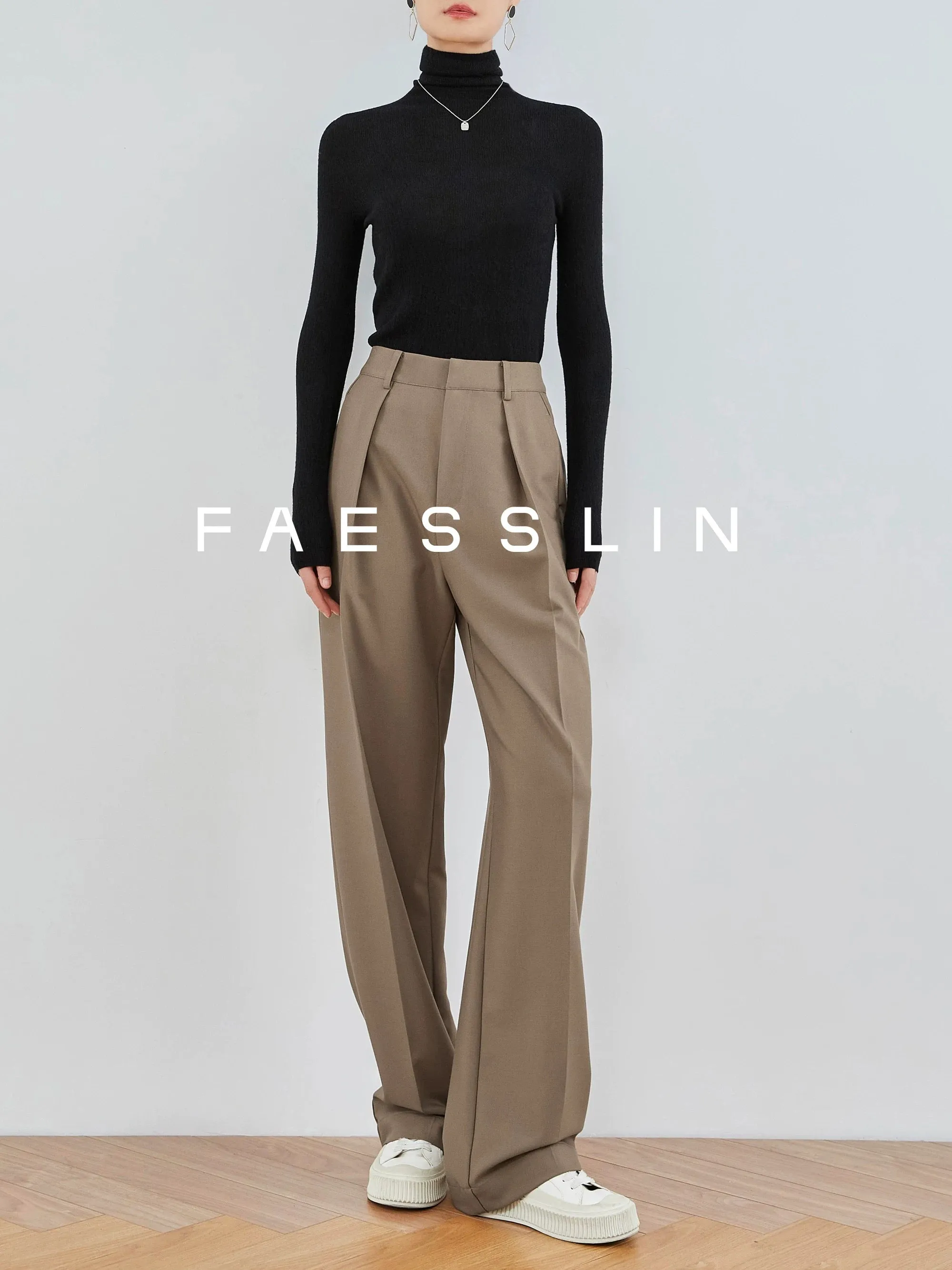 FAESSLIN【Old Money Style】Wide-leg suit trousers with mid-seam Maillard high-waisted straight-leg suit trousers for women in spri