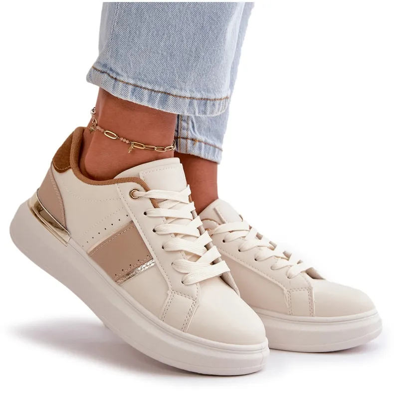 Fashionable Women's Sneakers On The Platform Made Of Eco Leather Brown Nevisase beige