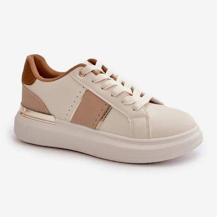 Fashionable Women's Sneakers On The Platform Made Of Eco Leather Brown Nevisase beige