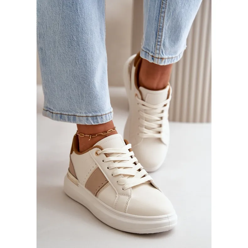 Fashionable Women's Sneakers On The Platform Made Of Eco Leather Brown Nevisase beige