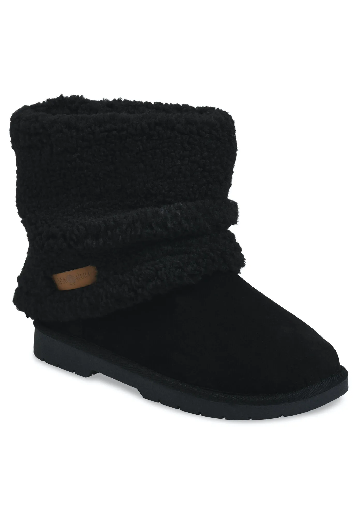 Faux Suede With Berber Cuff Ankle Boot