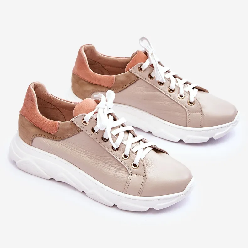 FILIPCZYK Comfortable Leather Platform Sneakers Beige Alisane