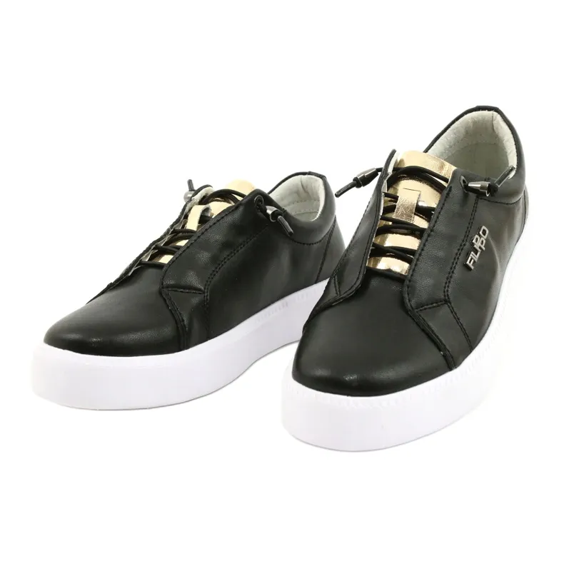 Filippo Stylish Black Leather Sneakers DP2041 / 21 BK golden