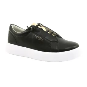 Filippo Stylish Black Leather Sneakers DP2041 / 21 BK golden