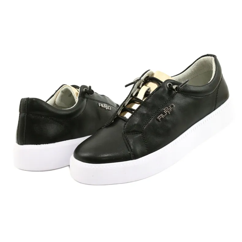 Filippo Stylish Black Leather Sneakers DP2041 / 21 BK golden