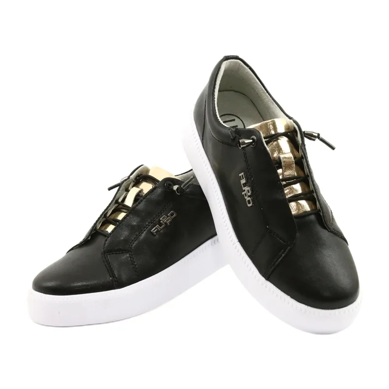 Filippo Stylish Black Leather Sneakers DP2041 / 21 BK golden