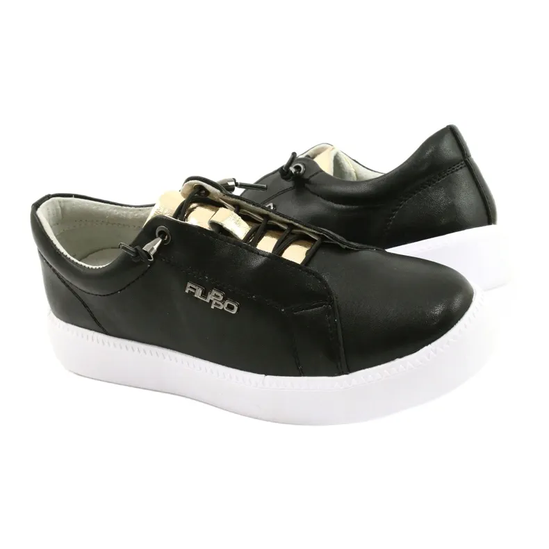 Filippo Stylish Black Leather Sneakers DP2041 / 21 BK golden