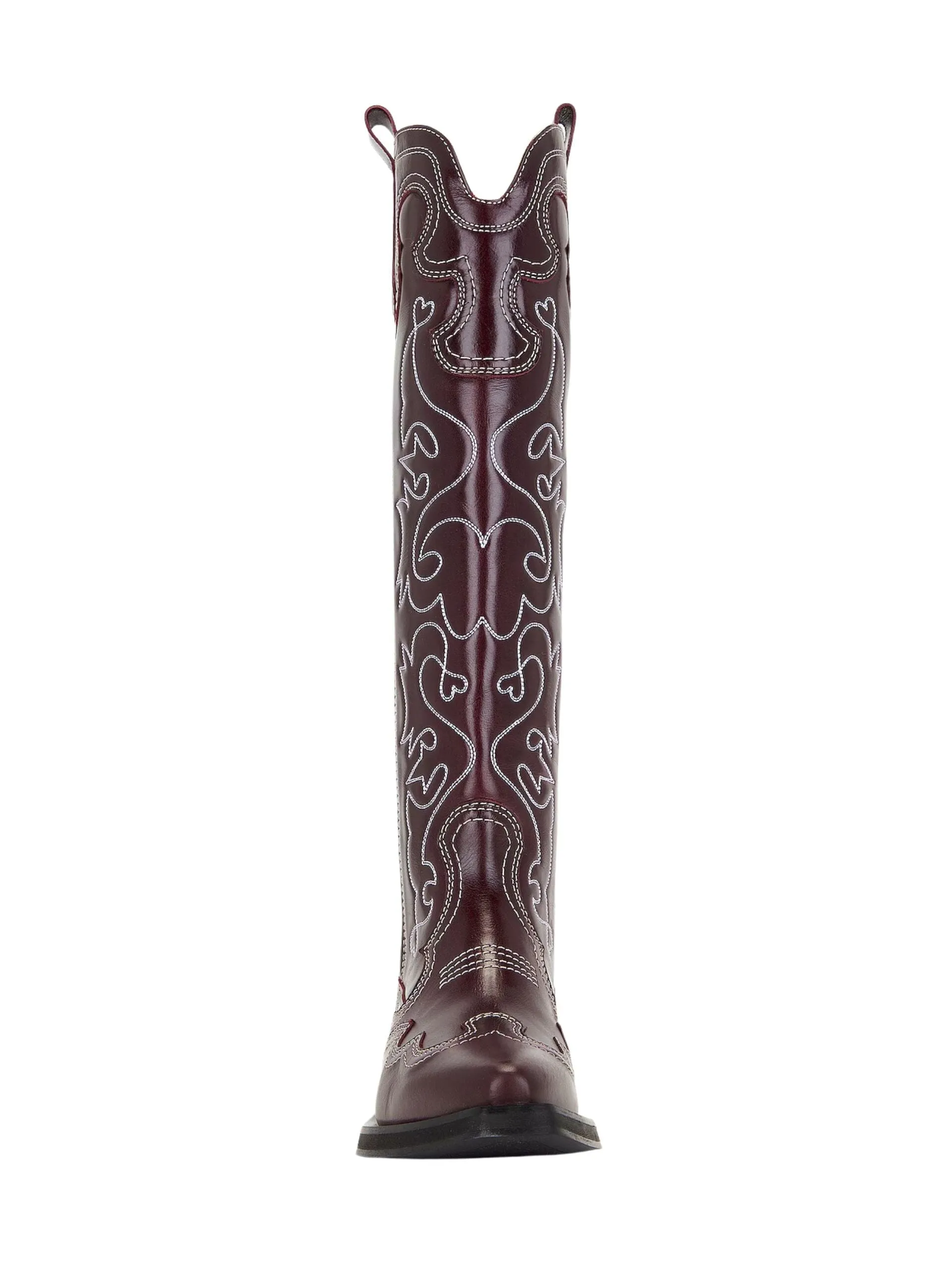 GANNI   Western Knee High Embroidered Boot / Burgundy