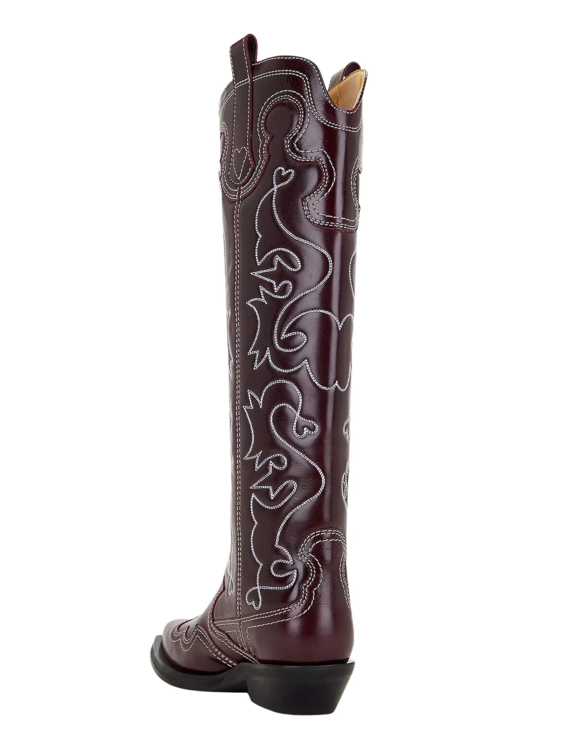 GANNI   Western Knee High Embroidered Boot / Burgundy