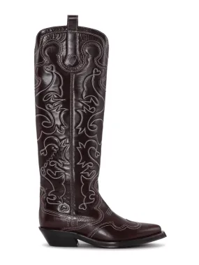 GANNI   Western Knee High Embroidered Boot / Burgundy