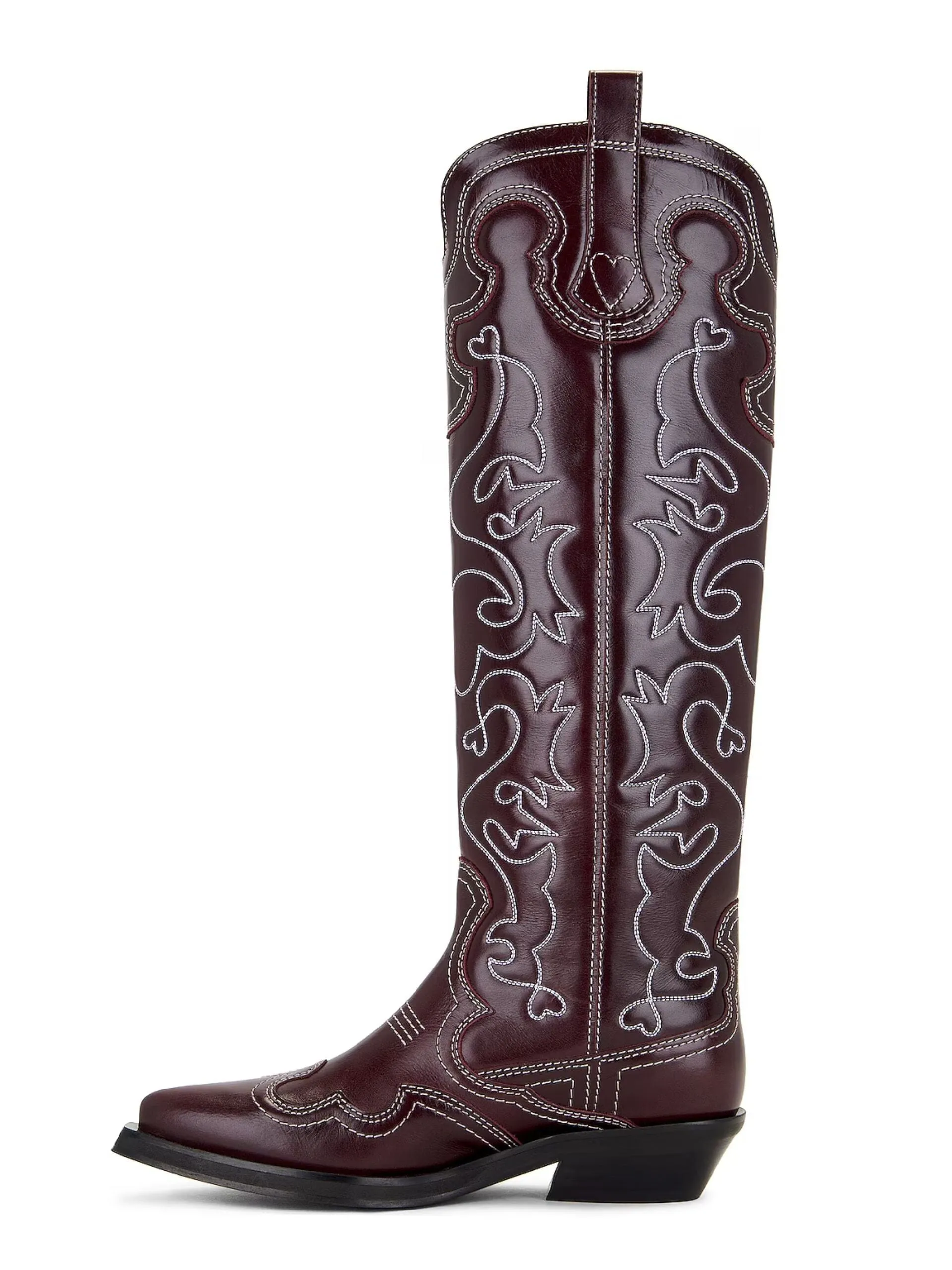 GANNI   Western Knee High Embroidered Boot / Burgundy