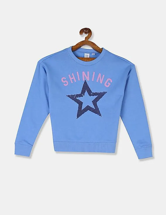 GAP Girls Blue Flippy Sequin Dolman Sleeve Pullover Sweatshirt