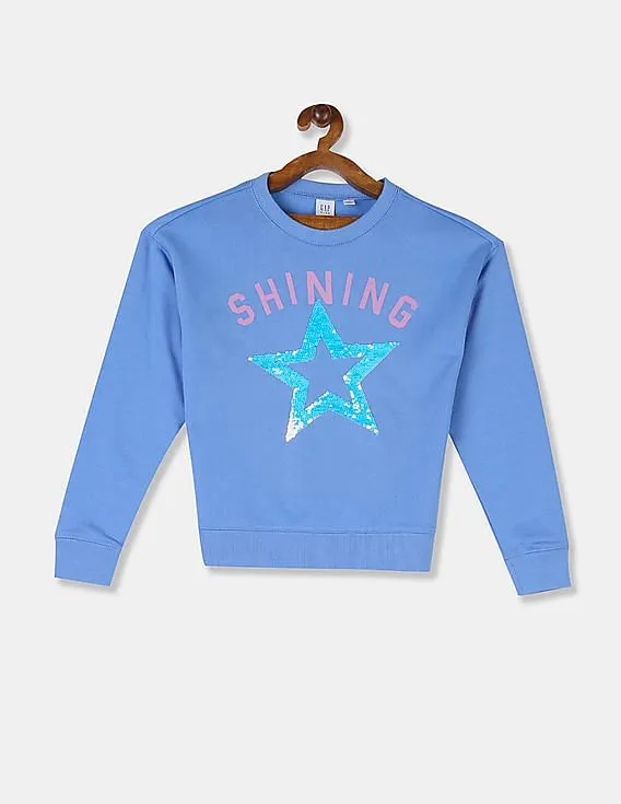 GAP Girls Blue Flippy Sequin Dolman Sleeve Pullover Sweatshirt