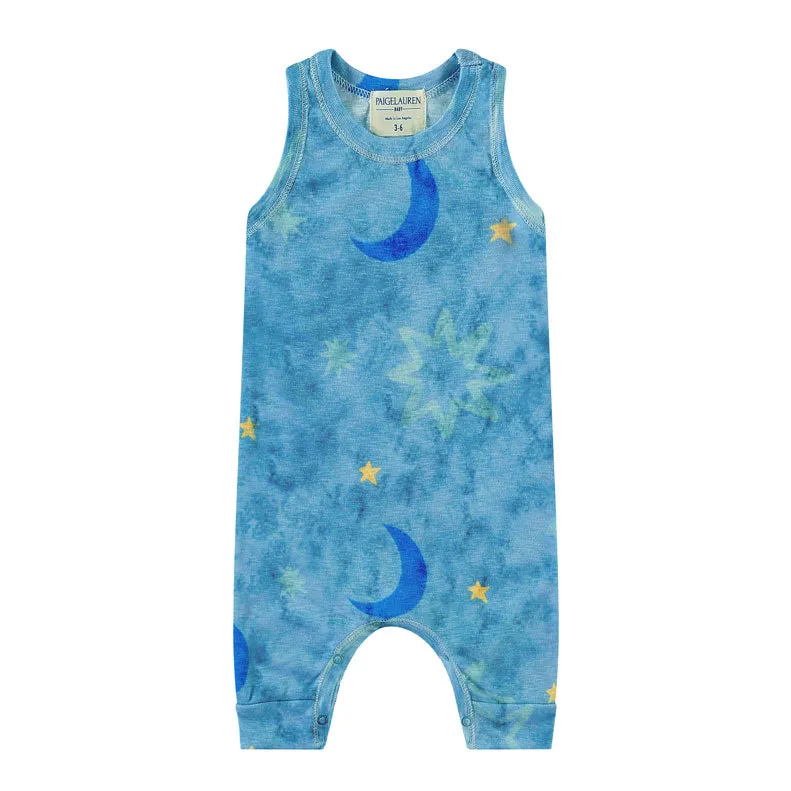 Garment Dyed Slub Moon & Star Marble Tank Romper