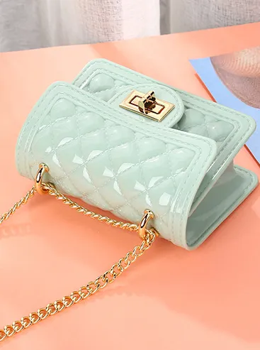 Girls Quilted Mint Handbag With Chain Strap