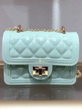 Girls Quilted Mint Handbag With Chain Strap