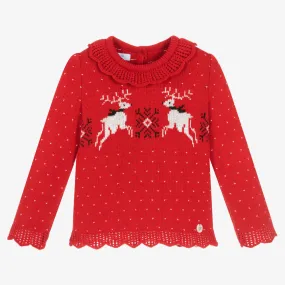 Girls Red Reindeer Jumper 