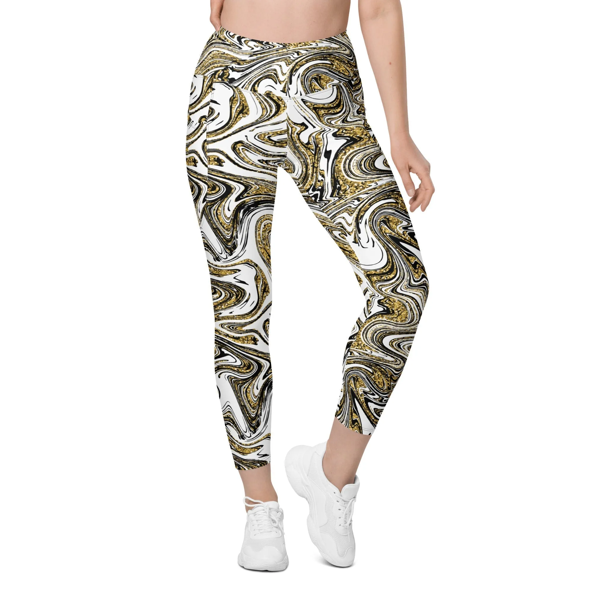 Glitter Print Marble Leggings With Pockets