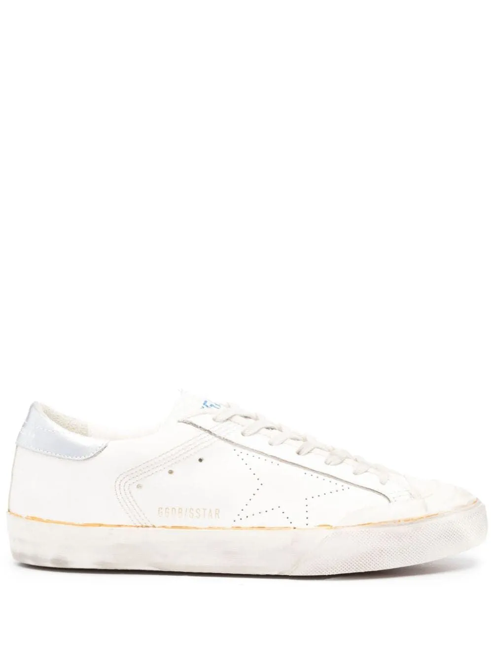 GOLDEN GOOSE White Distressed Leather Sneakers for Men | Perforated Detailing | Signature Star Patch