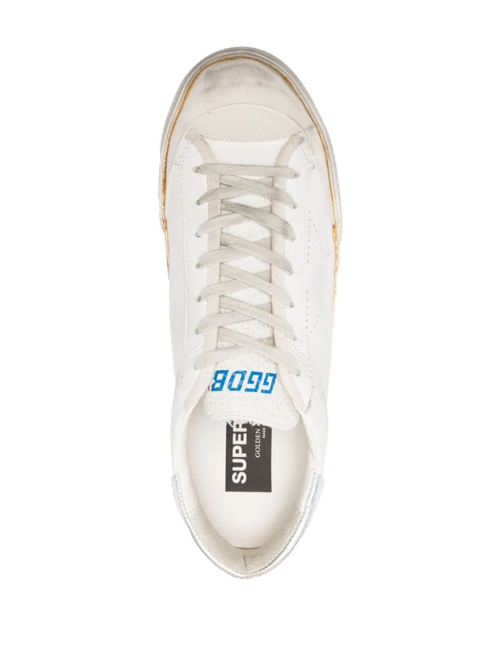 GOLDEN GOOSE White Distressed Leather Sneakers for Men | Perforated Detailing | Signature Star Patch