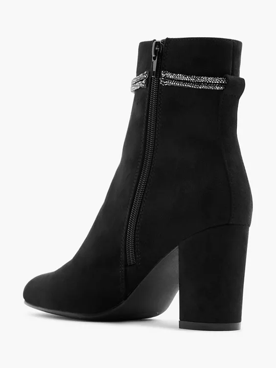 Graceland  Black Heeled Boot with Glitter Knot Detail