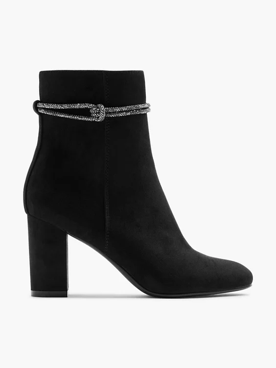 Graceland  Black Heeled Boot with Glitter Knot Detail