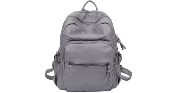 Grey Soft Lambskin Punk Rock Casual Vintage School Backpack