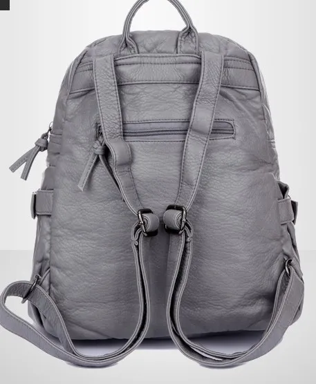 Grey Soft Lambskin Punk Rock Casual Vintage School Backpack