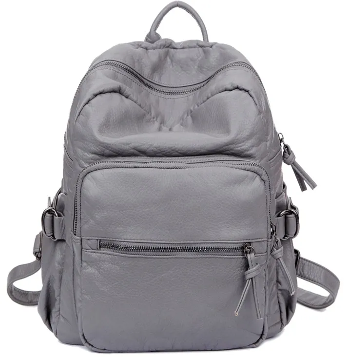 Grey Soft Lambskin Punk Rock Casual Vintage School Backpack