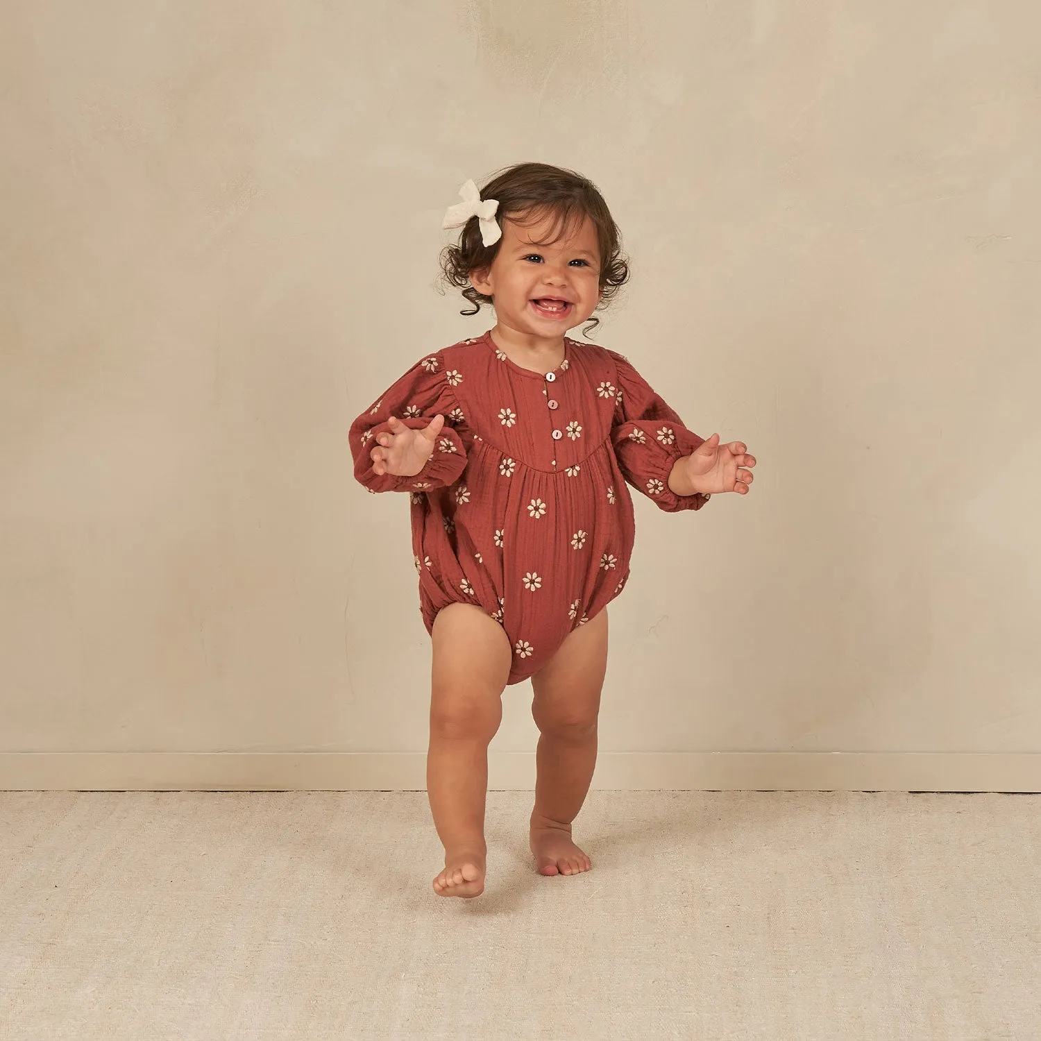 Gwen Romper - Embroidered Daisy - Strawberry - FINAL SALE