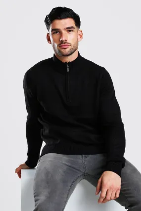 Half Zip Funnel Neck Jumper | boohooMAN UK