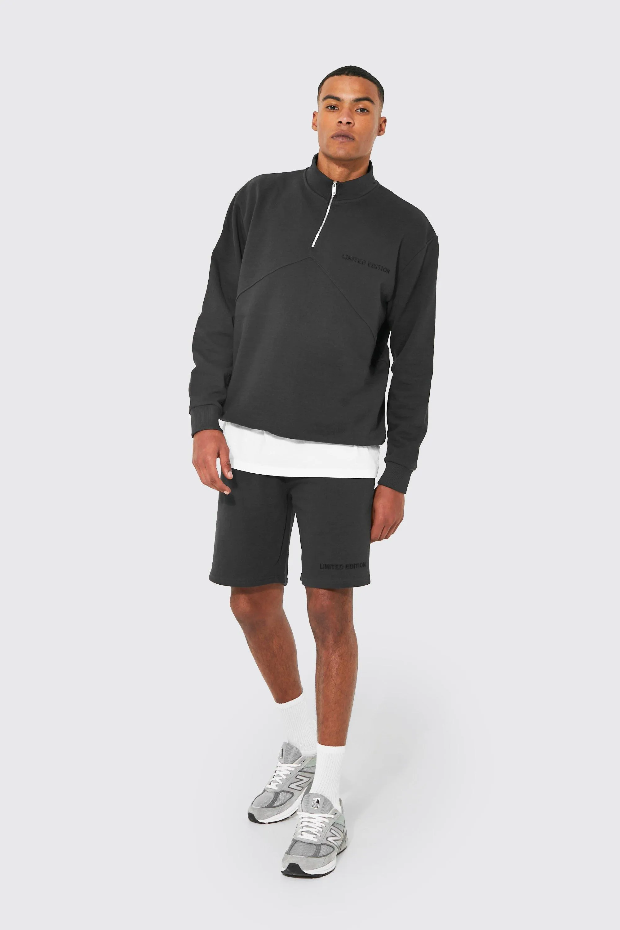 Heavyweight Loopback Short Half Zip Tracksuit | boohooMAN UK