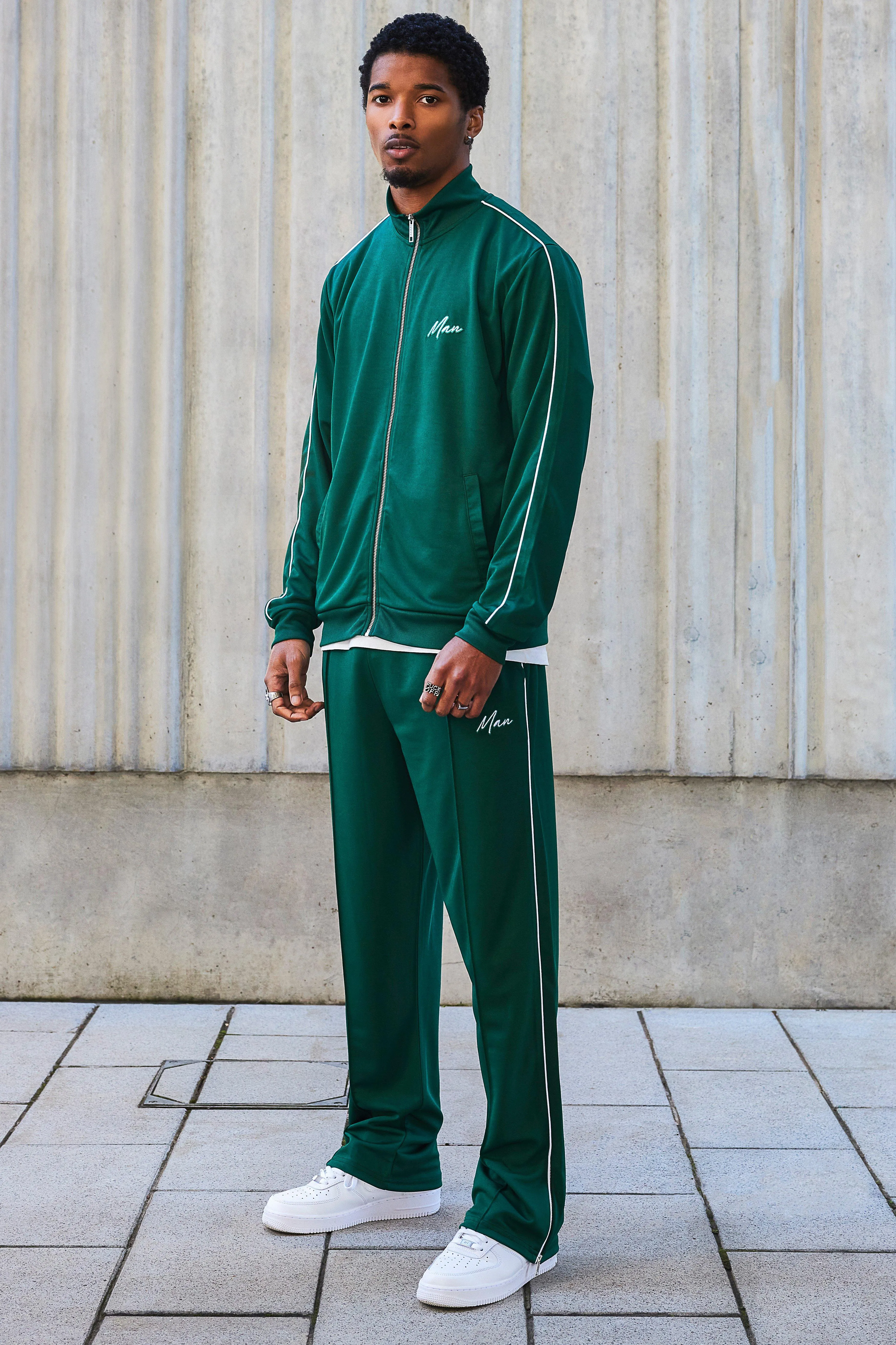 Heavyweight Tricot Man Funnel Neck Tracksuit | boohooMAN UK