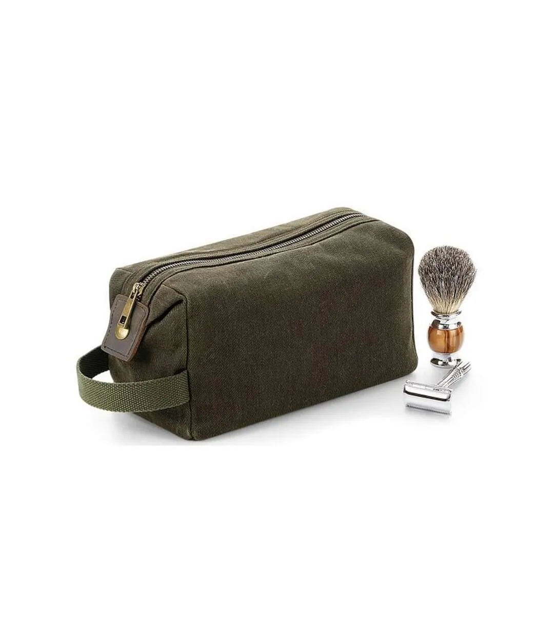 Heritage washed leather accents toiletry bag one size olive green Quadra