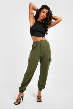 High Waisted Crepe Cargo Joggers