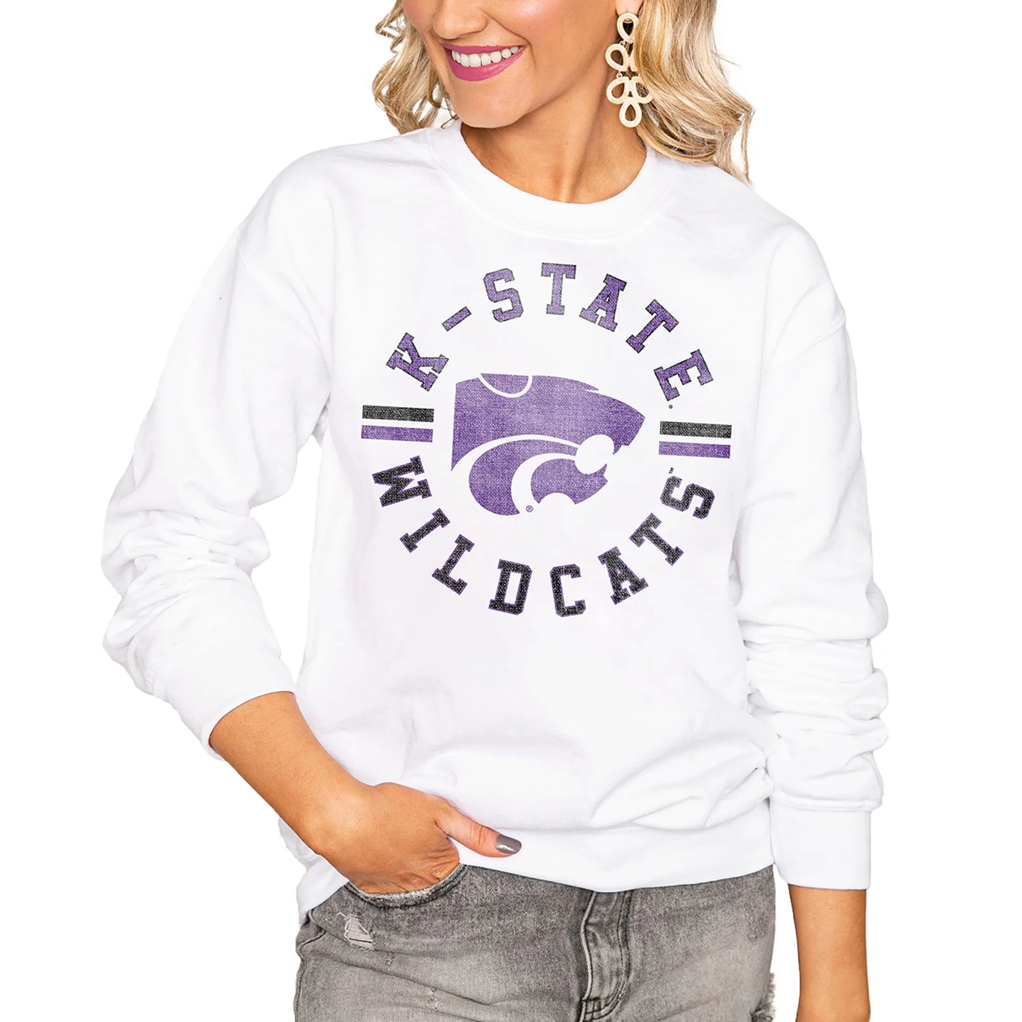 Kansas State Wildcats Women's White Vintage Days Perfect Pullover Sweatshirt