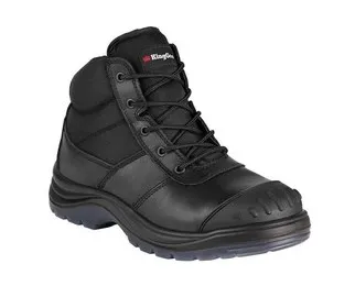 KING GEE Mens Tradies Zip Side Lace Up Safety Boot Black