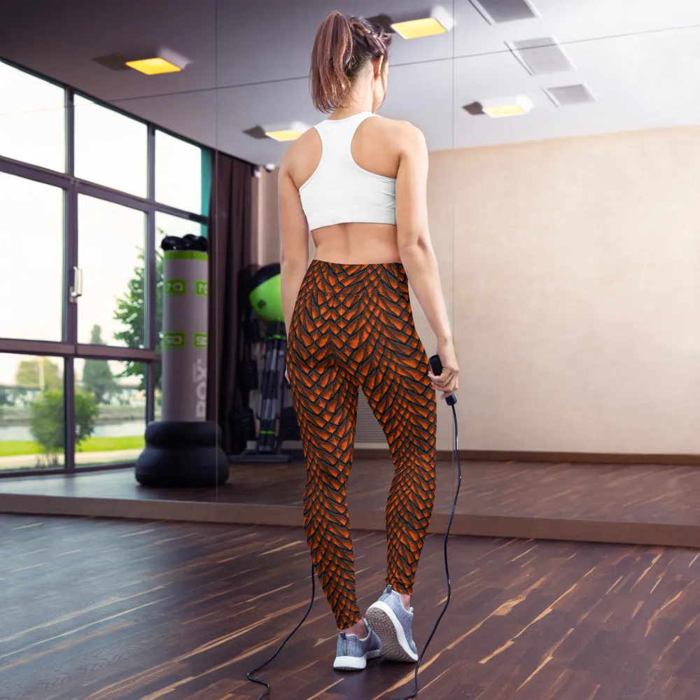 Lava Dragon Scale Yoga Leggings With Pockets