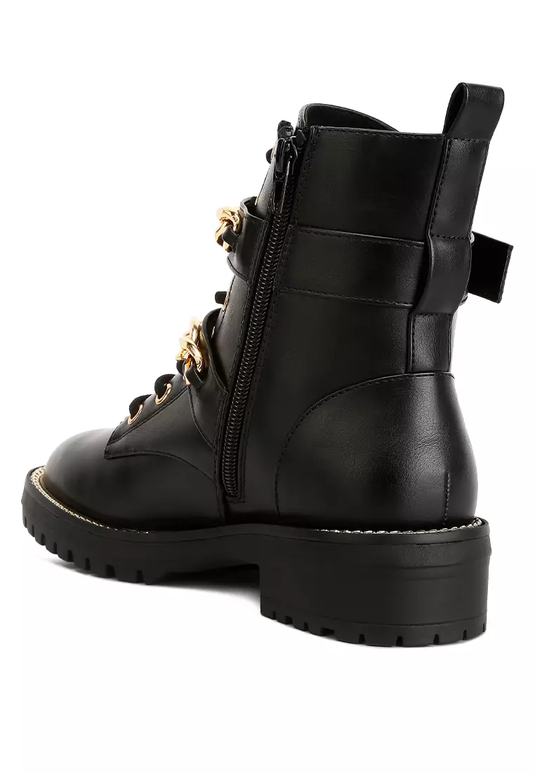 London Rag Atta Girl Metal Chain Detail Bike Boot in Black