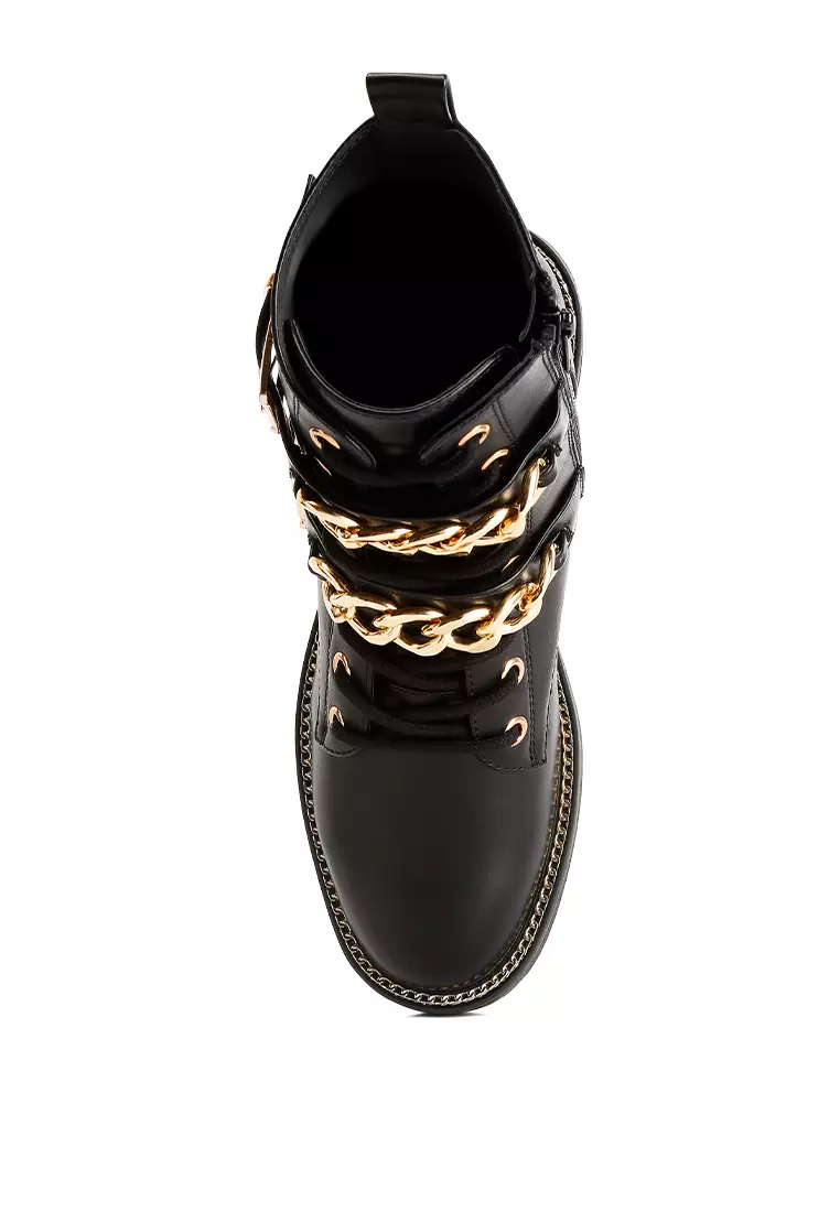 London Rag Atta Girl Metal Chain Detail Bike Boot in Black