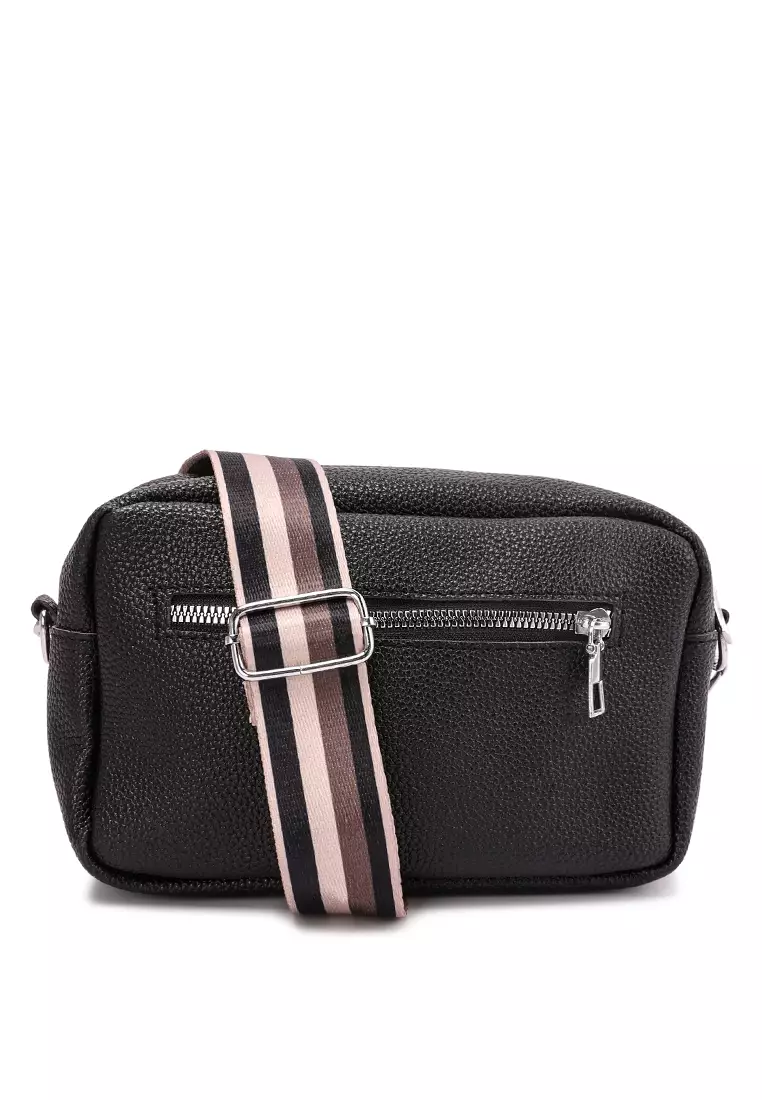 London Rag Black Front Pocket Shoulder Bag