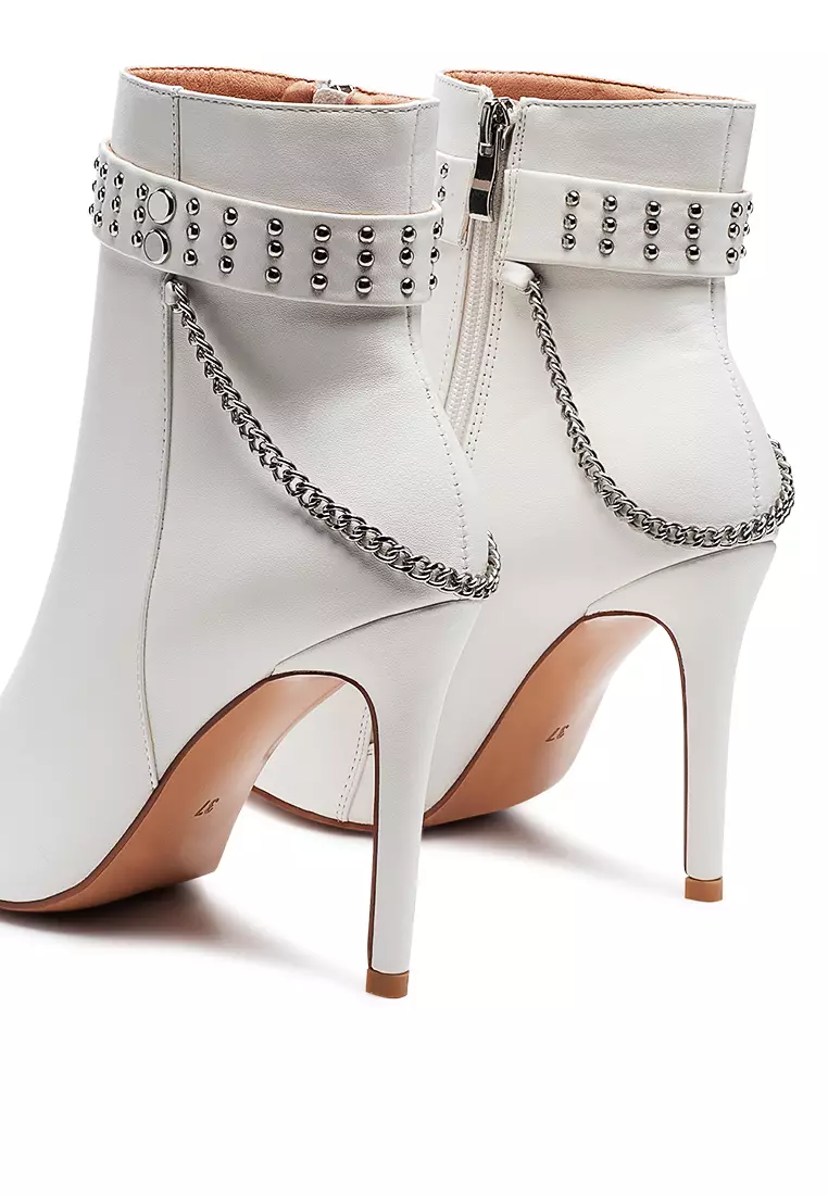 London Rag Faux Leather Stud Strap Detail Stiletto Boot in White