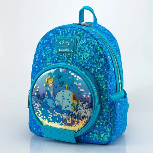 Loungefly x Disney Cinderella Carriage Snow Globe Sequin Mini Backpack