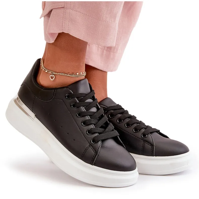 Low Women's Sneakers On Platform Made Of Eco Leather Black Nevelena