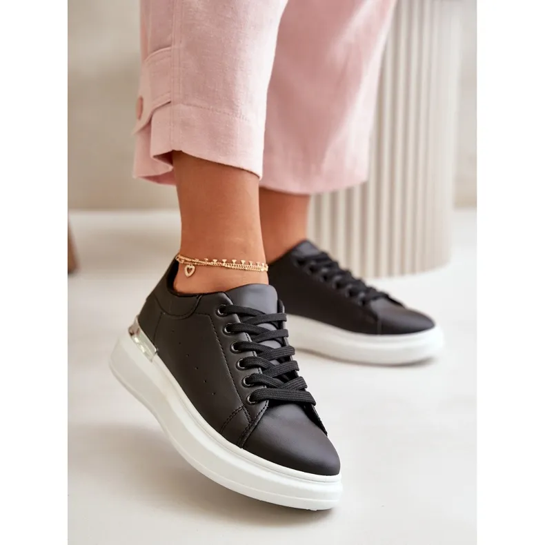 Low Women's Sneakers On Platform Made Of Eco Leather Black Nevelena